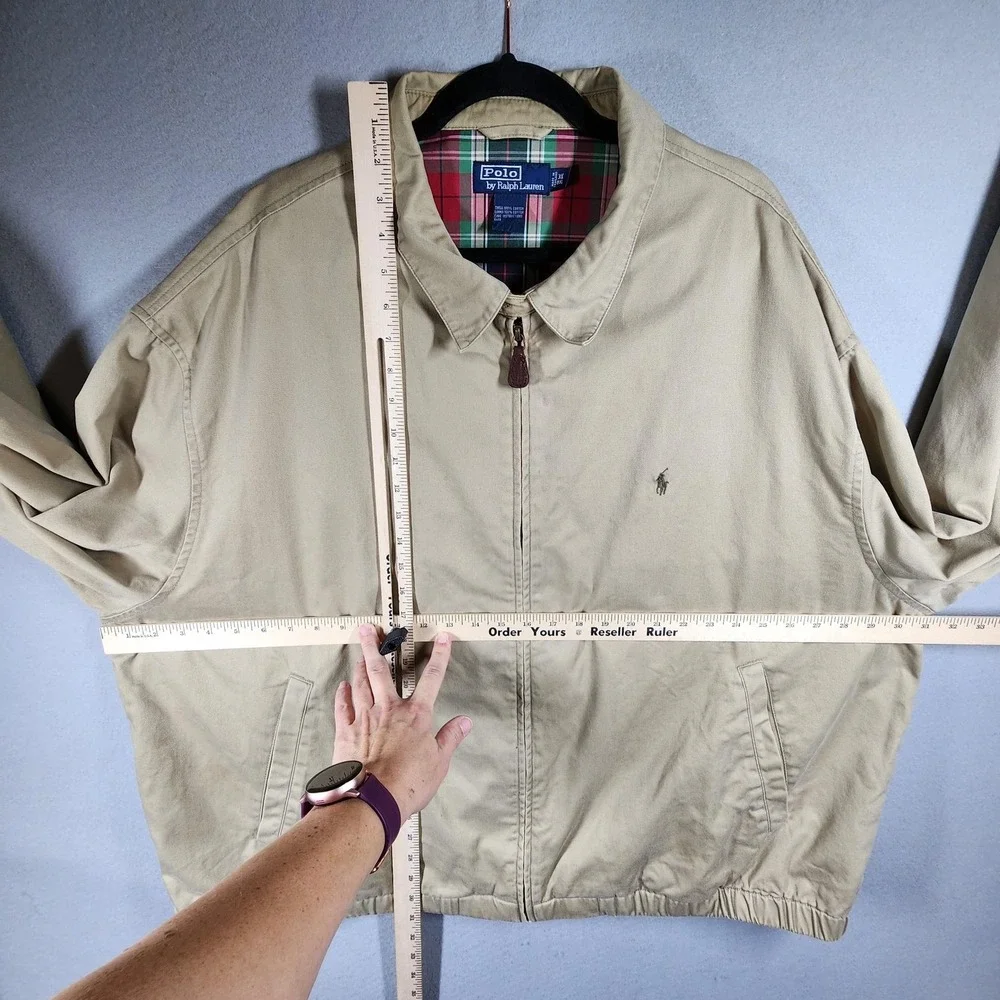 Vintage‎ Polo Ralph Lauren Harrington Jacket Mens 3X Khaki Plaid Lined Coat Y2K